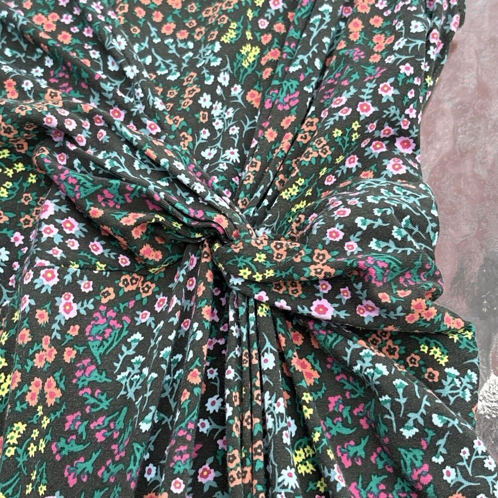 Lands End Dress Faux Wrap Brown Multicolor Floral Sleeveless Sz Large 14-16 - Picture 3 of 13
